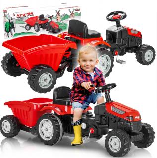 Gyerekpedálos traktor piros Active Pedal pótkocsival