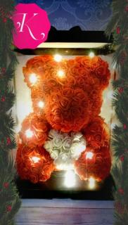 Örök Habrózsa Maci LED világítással Karácsonyra